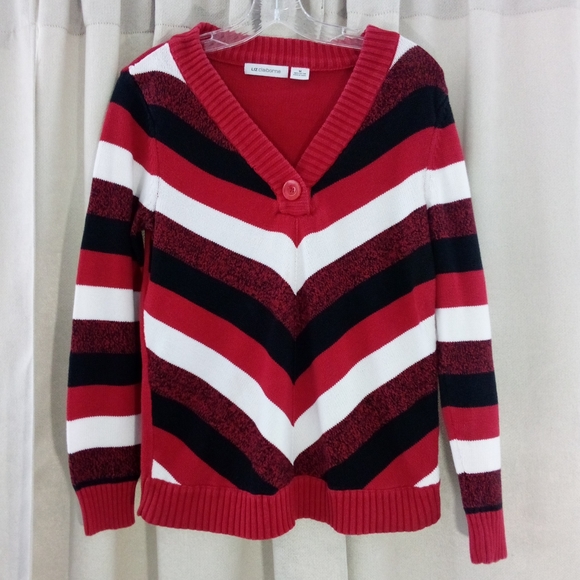 Liz Claiborne Striped Sweater Red, White, and Black Size M - Picture 1 of 11